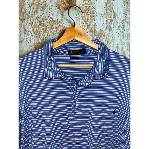 Polo Ralph Lauren Golf Polo 4XB Blue Stripe Pima Soft Touch Big Cotton Shirt - Picture 3 of 7